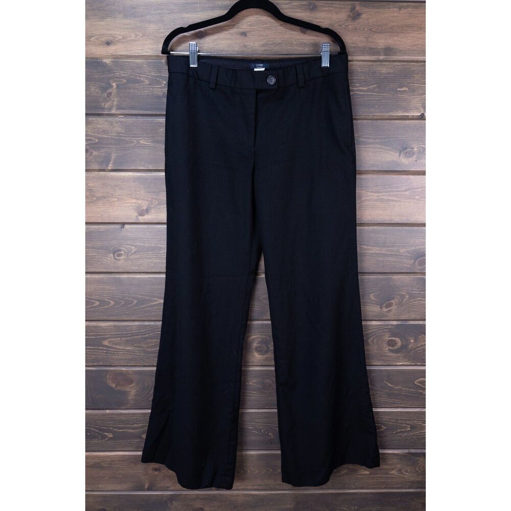 J.Crew Italian Wool Black Trousers Pants Womens Size 8 Wide Leg Career 100% Wool